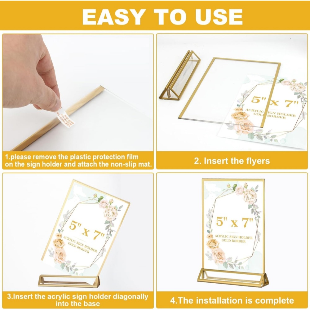 6Pack 5x7 Clear Acrylic Sign H - Table Number Gold 评论和价格